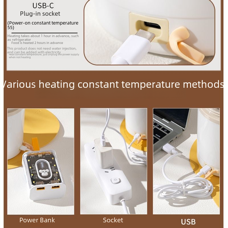 Constant temperature breakfast cup 304 stainless steel plug-in car USB insulated soup cup porridge cup portable water cup heated lunch box