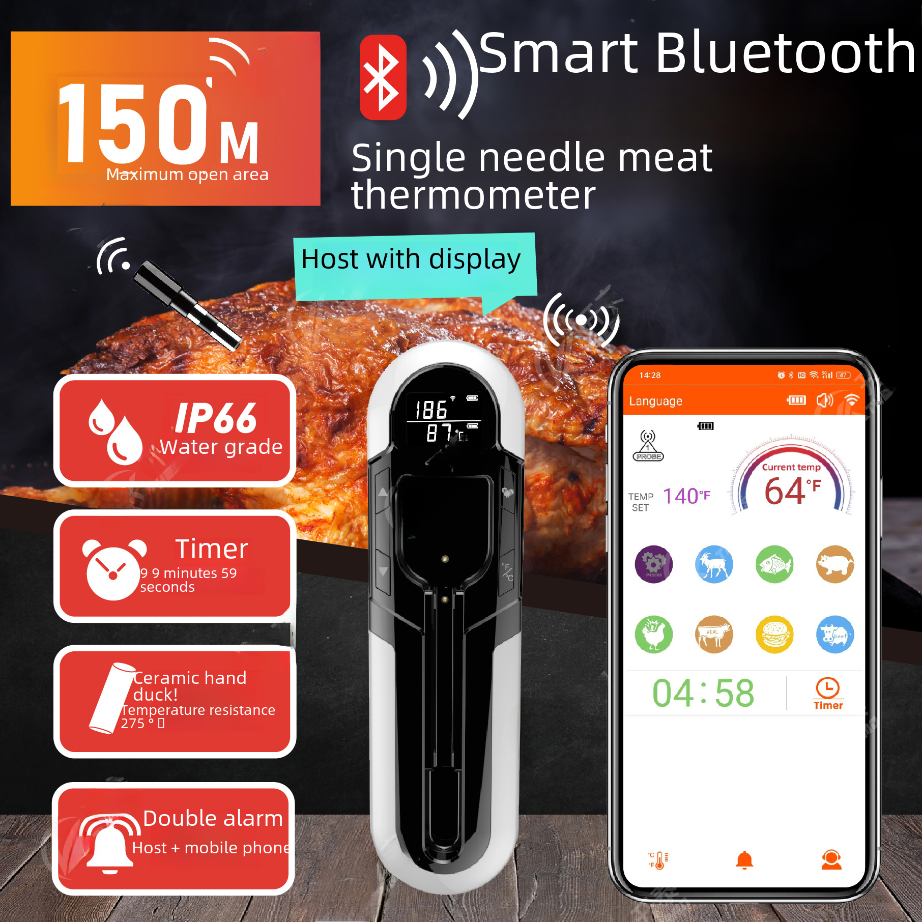 Smart Wireless BBQ Thermometer Phone APP Bluetooth BBQ Needle Food Thermometer Probe Meat Thermometer