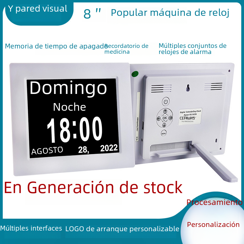 De bajo costo digital de regalo marco de fotos de 7 pulgadas de 8 pulgadas LCD máquina de reloj de Amazon calendario popular medicina de edad avanzada reloj de alarma