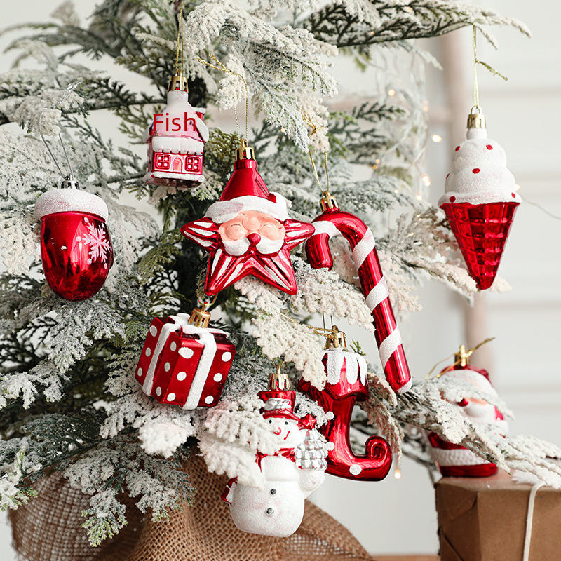 Gangheng Christmas decorations ice cream snowman house five-pointed star crutch combination hanging decoration children's Christmas tree