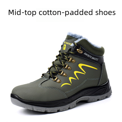 Mid-cut labor protection shoes for men, anti-smash and puncture-proof construction site waterproof work shoes, wear-resistant protective shoes, winter labor protection shoes cotton