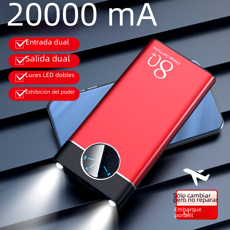 Nuevo reloj metal aleación de aluminio 20000 ma gran capacidad móvil fuente de alimentación Regalo De fábrica Banco de potencia personalización