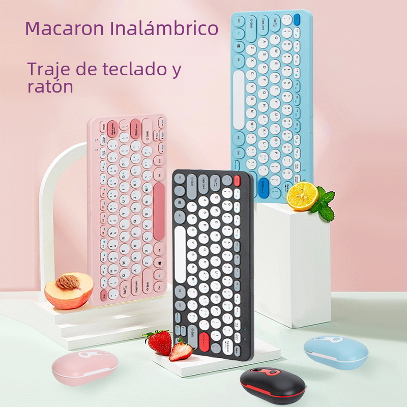 Mini juego de ratón y teclado inalámbrico con tapa redonda Vintage para mujer, bonito traje con teclado para ordenador portátil de oficina