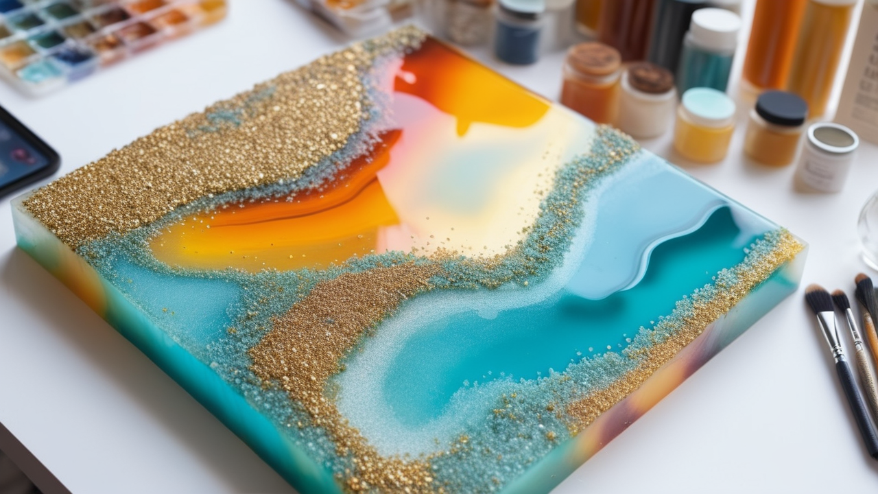 Colorful abstract art with vertical shapes like epoxy resin molds