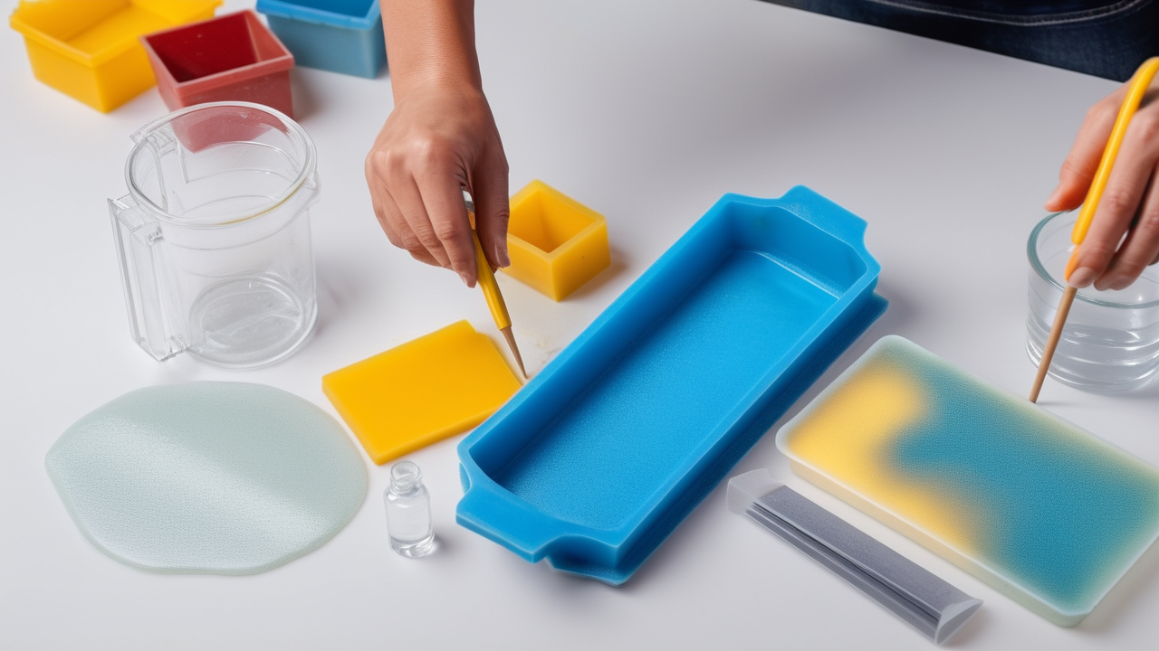 Vibrant square bowls on white marble, showcasing colorful resin silicone molds