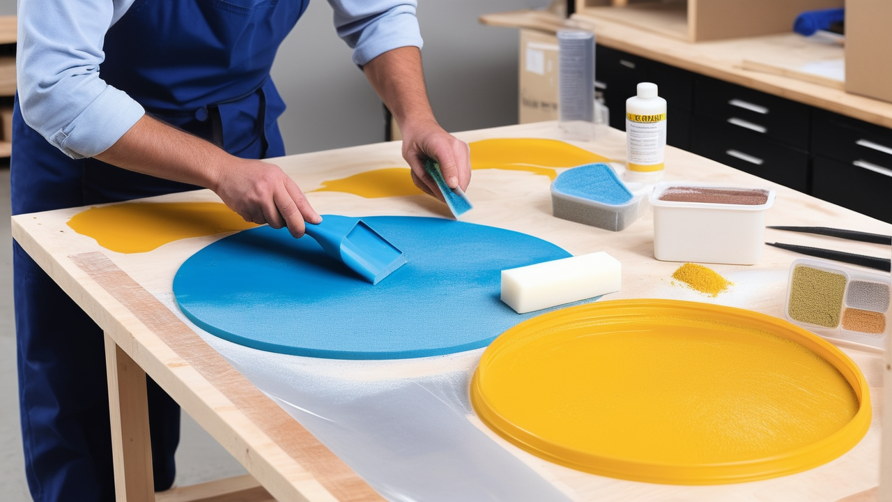 Epoxy windchime mold kit in use with vibrant blue resin, paintbrush nearby
