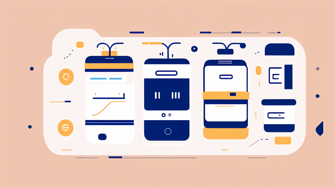 sustainable pants, Stylized mobile device illustration with blue, orange, pink hues; vintage fashion theme.