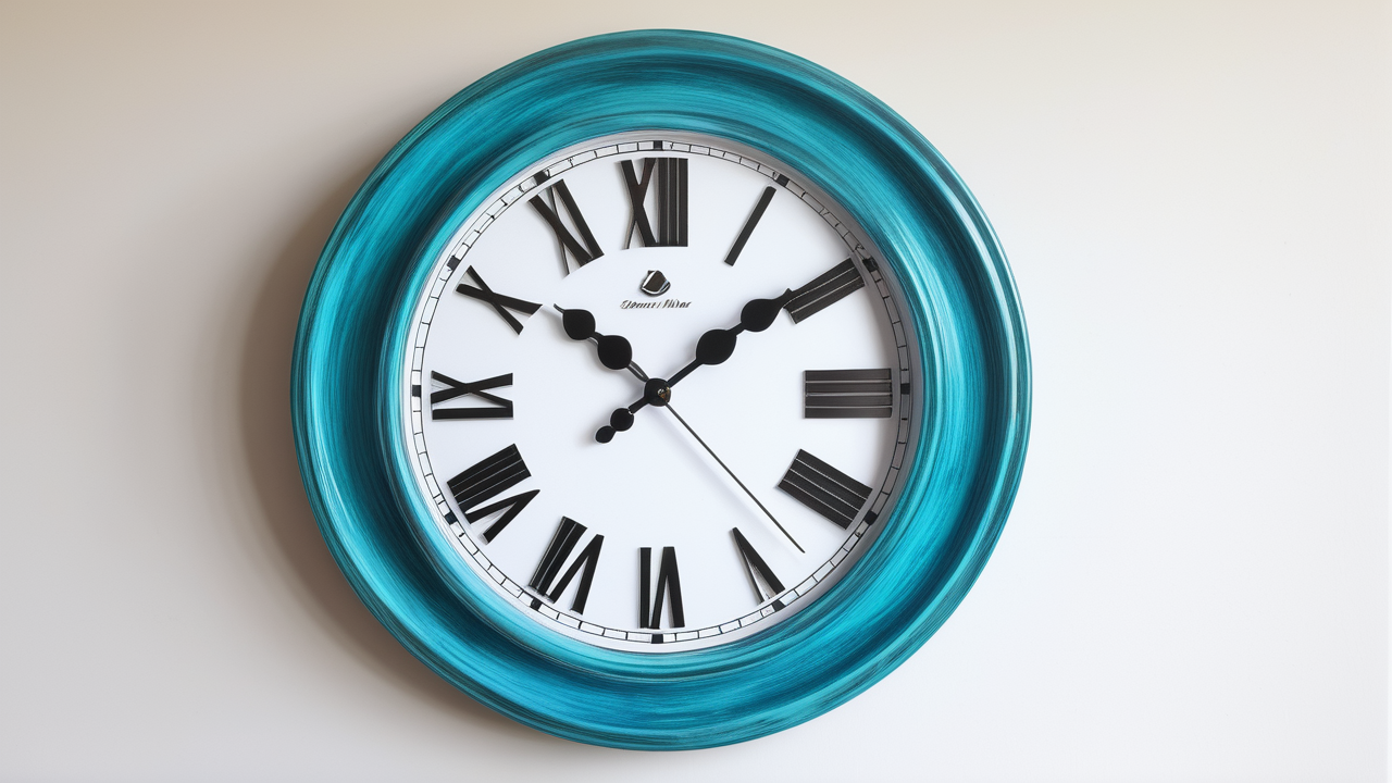 resin molds resin clock with gold pencils on blue face and white background