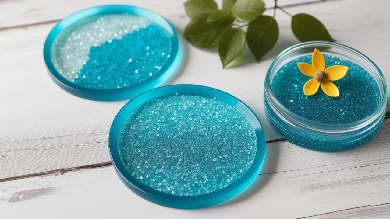 Resin mold kit with three blue resin casting molds on wooden surface