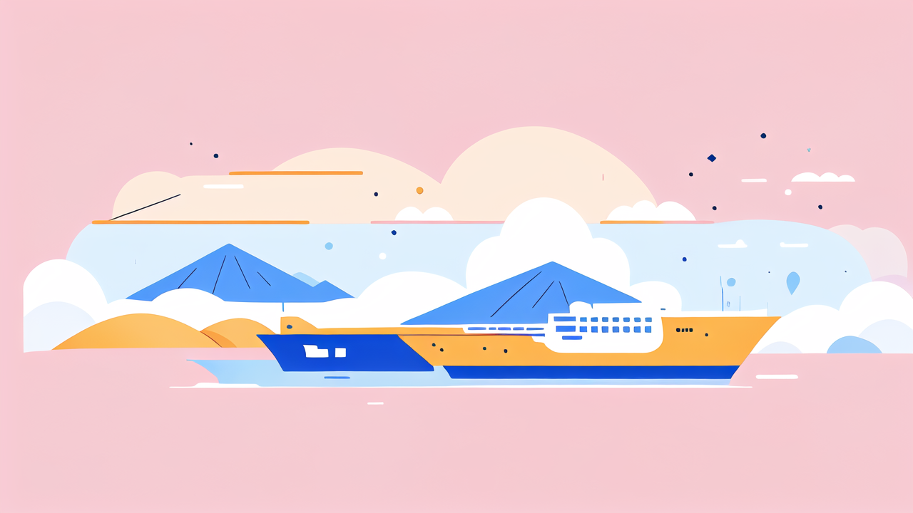 Fantasy Footwear Elves Boots sail past a pastel sunset with a cruise ship.