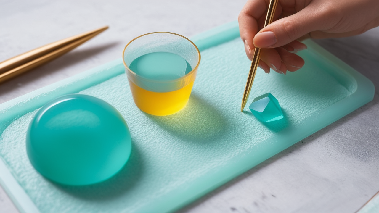 Creating resin jewelry with resin ring mold in artistic blue and yellow palette