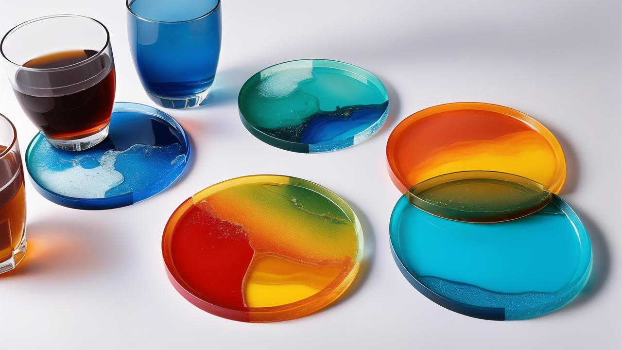 Blue glass coasters with floral designs; silicone molds for resin coaster molds.