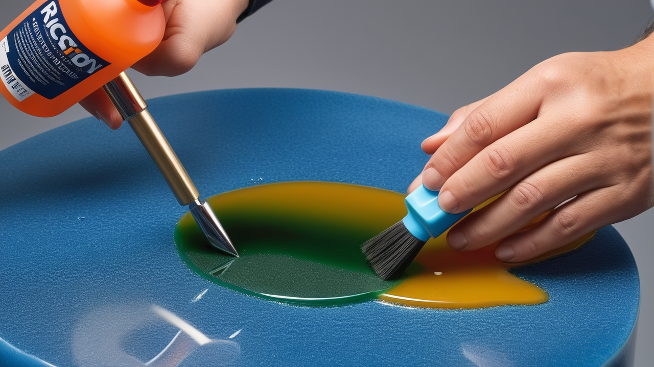how to make resin molds, Polish resin mold crafting with precision tools on a vibrant turquoise workspace